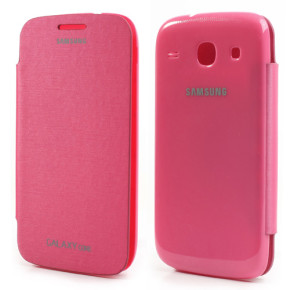 Оригинален кожен калъф тип тефтер Flip Cover Samsung Galaxy Core I8260 / Core Duos I8262 тъмно розов